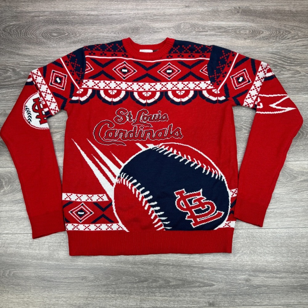 St. Louis Cardinals Sweater Mens Medium Red Blue MLB Baseball Crewneck Pullover
